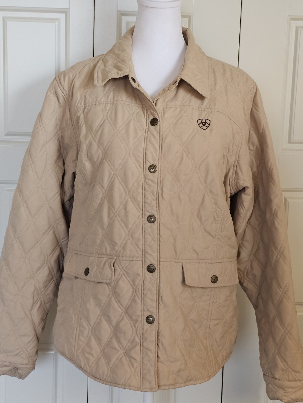Ariat Quilted Barn Jacket L Tan Equestrian Riding Horse Country